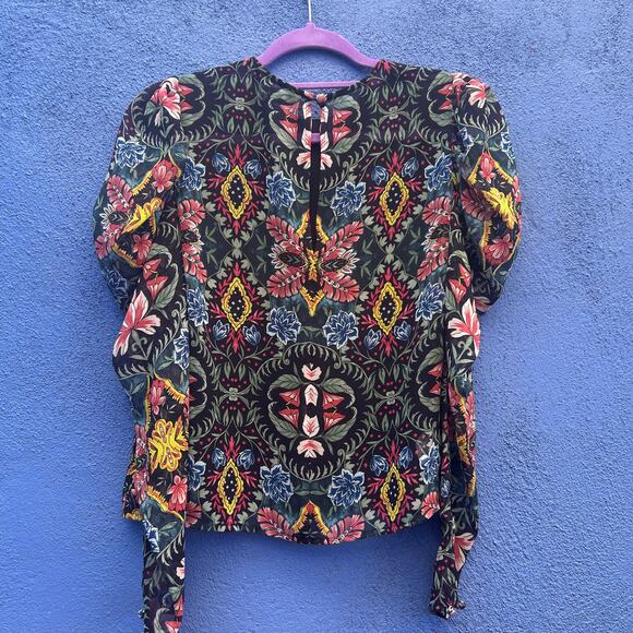 rebecca minkoff sheer poof sleeve floral top - Picture 6 of 7